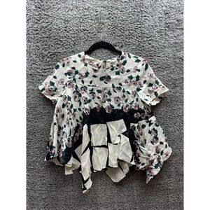 Suno Floral Printed Asymmetric Silk Crew Neck Blouse Multicolor Womens Size 4